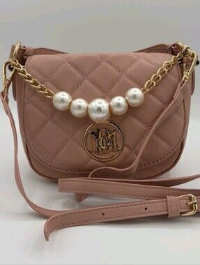 Bagley Mischka Quilted Pearl Accent Crossbody Bag - Dusty Rose   NWT